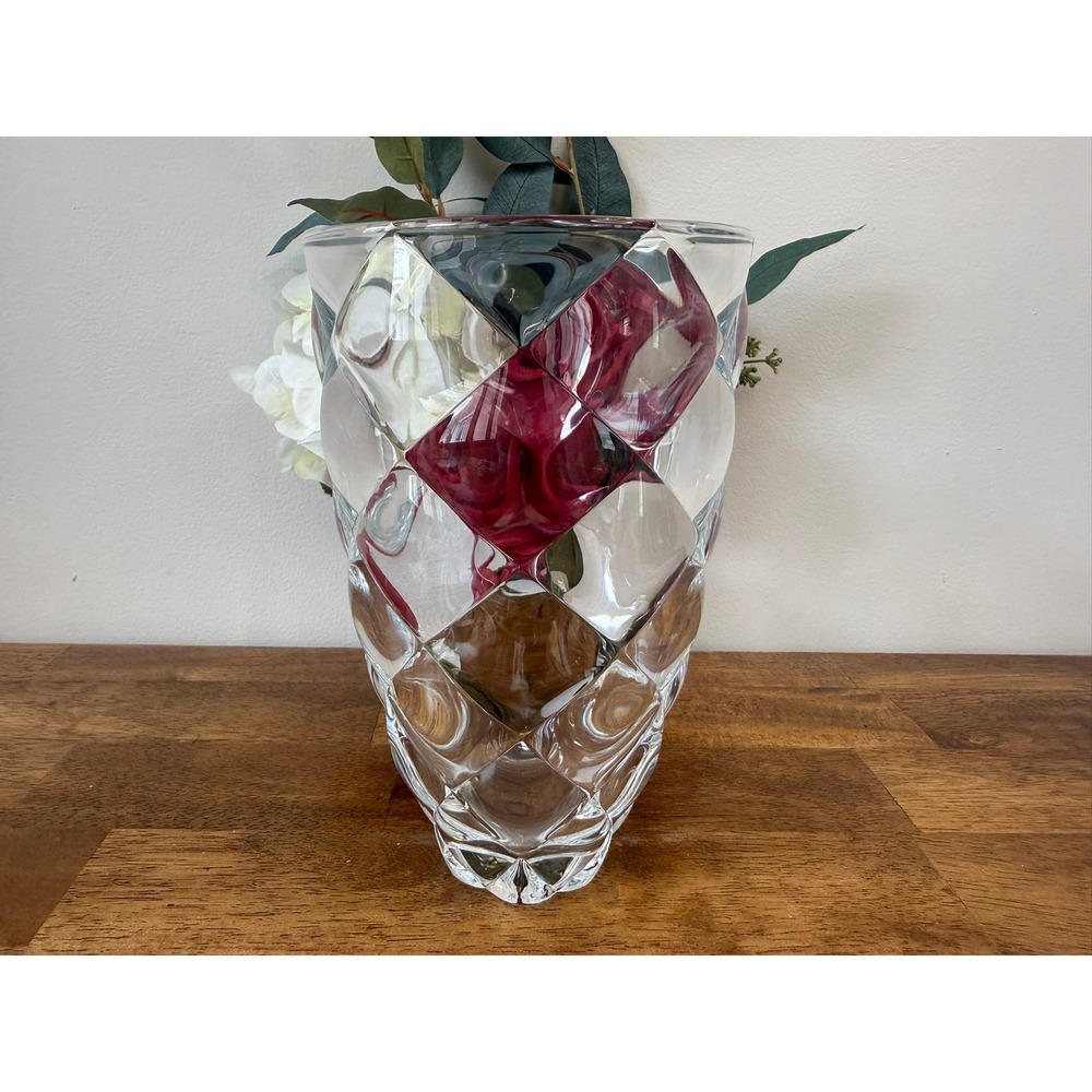 Vintage Riedel Style Crystal Balloon Vase Large Diamond Cut Sculptural Nachtmann